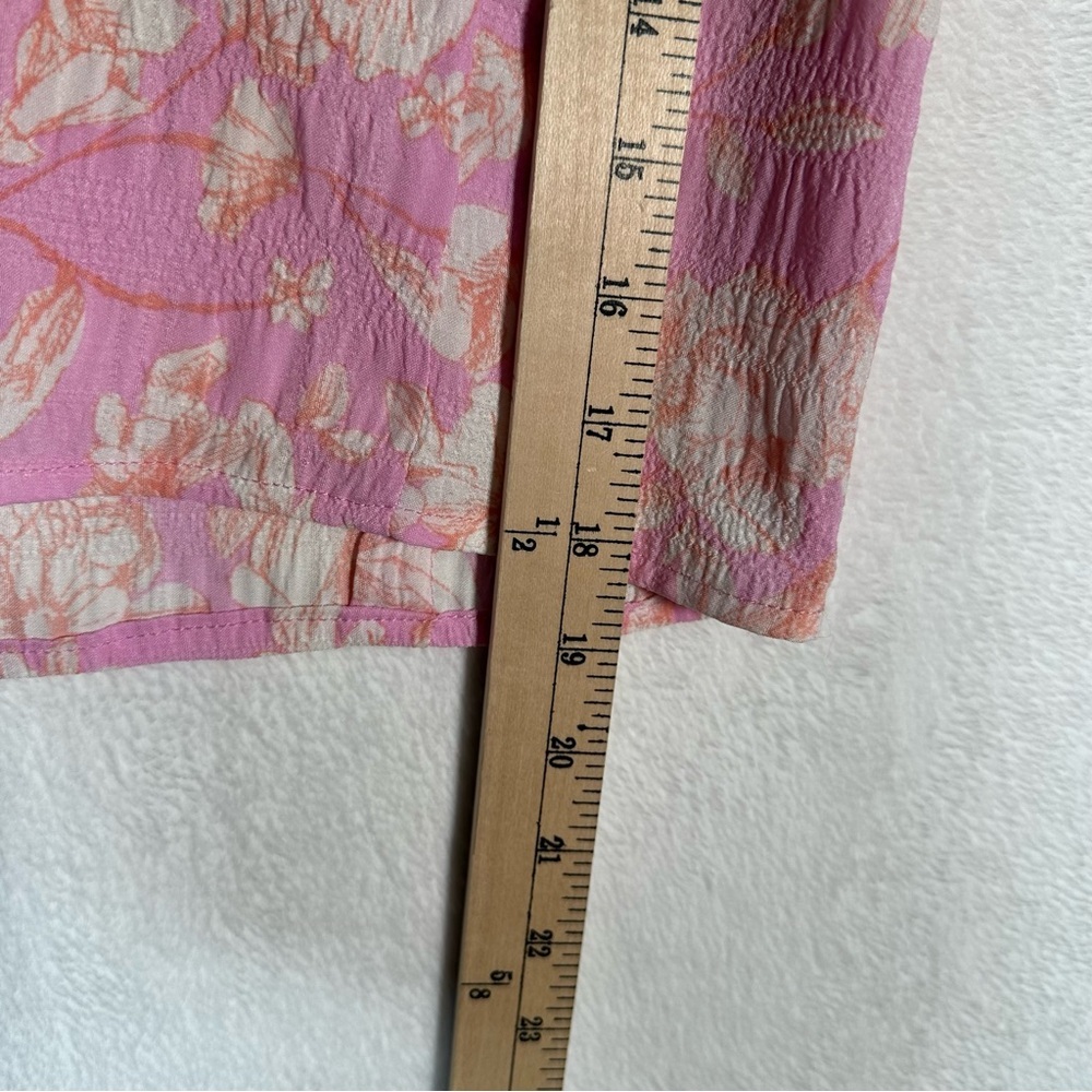 Pink Floral Ruffled Puffy Short Sleeve Crop Top Size Large Forever 21‎ Preppy - Picture 7 of 9